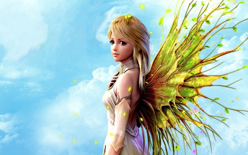 Blonde Fairy with Leaf Wings — Blue