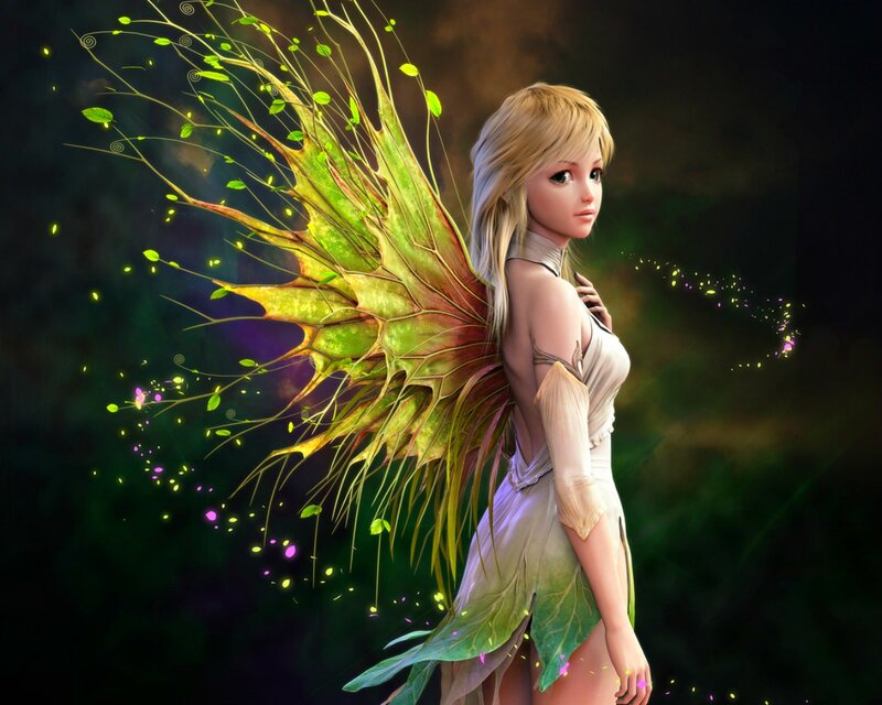 Blonde Fairy with Leaf Wings — Green, Serene