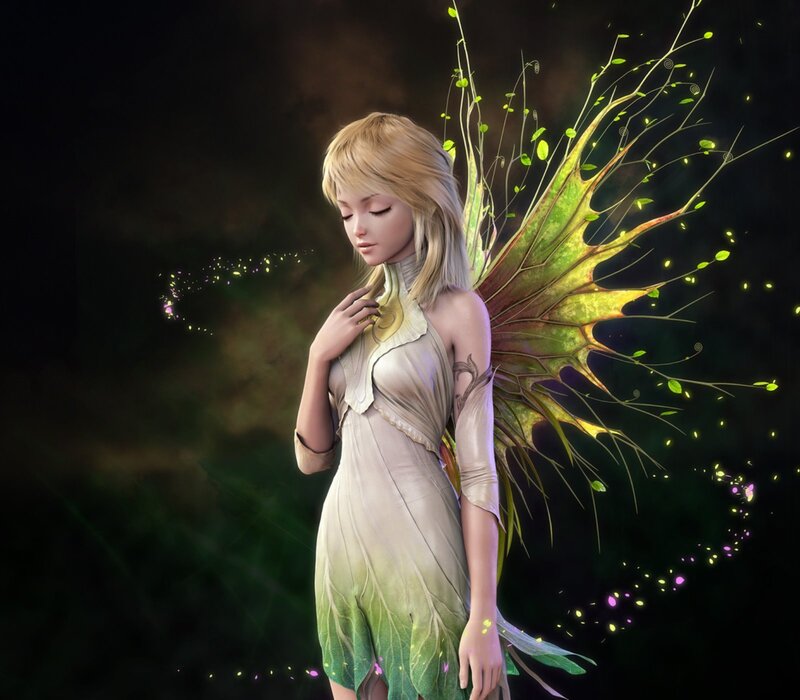 Blonde Fairy with Leaf Wings