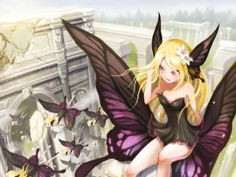 Blonde Fairy with Purple Wings — Serene, Afternoon