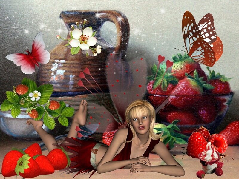 Blonde Fairy with Strawberries