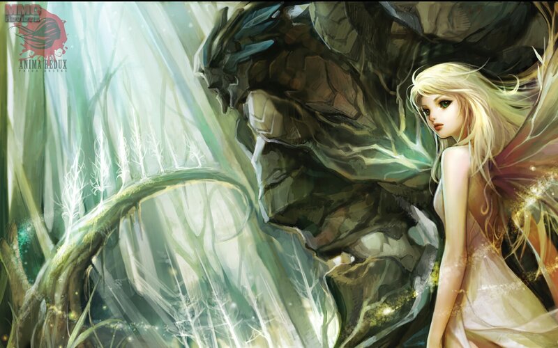 Blonde Fairy with Wings — Green, Dramatic