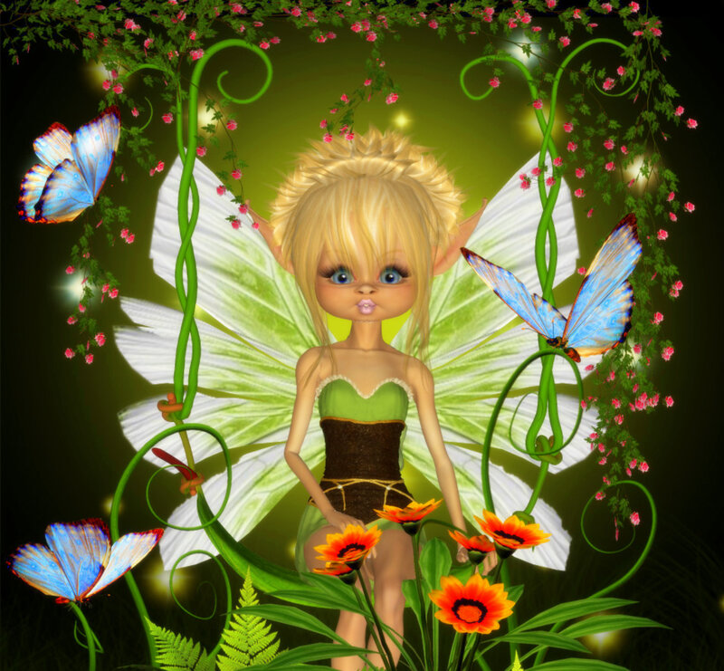 Blonde Fairy with Wings — Green, Magical