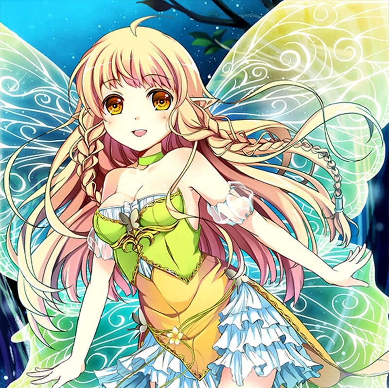 Blonde Fairy with Wings — Green, Serene, Night, Anime