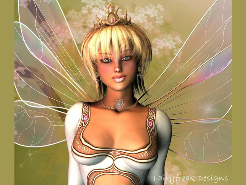 Blonde Fairy with Wings — Green
