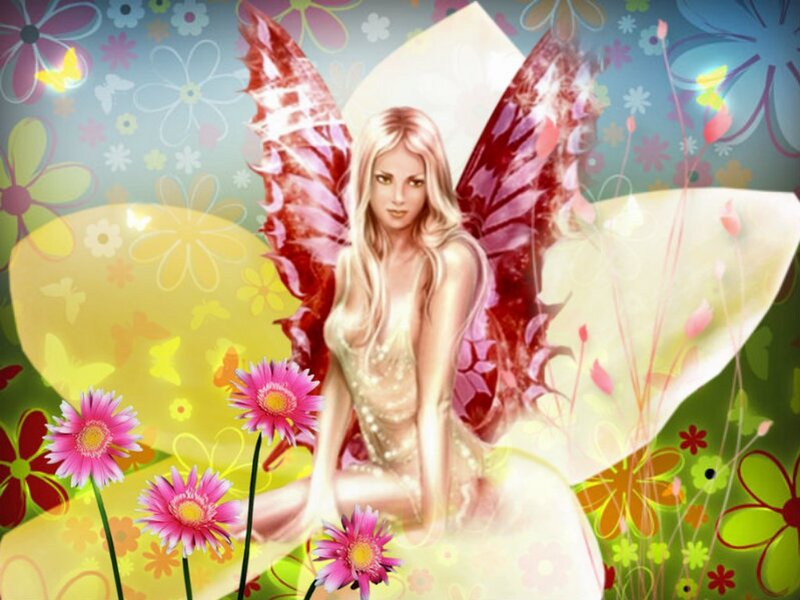 Blonde Fairy with Wings — Pink, Whimsical