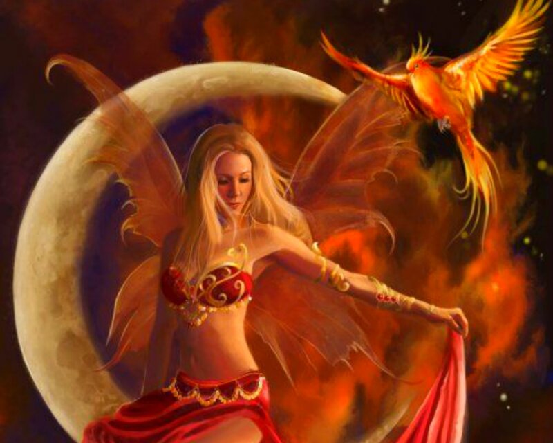 Blonde Fairy with Wings — Red, Dramatic