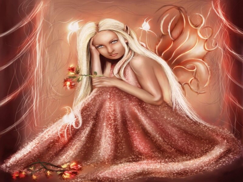Blonde Fairy with Wings — Red, Ethereal