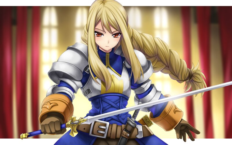 Blonde Female Knight — Blue, Dramatic, Anime, Sword, Armor