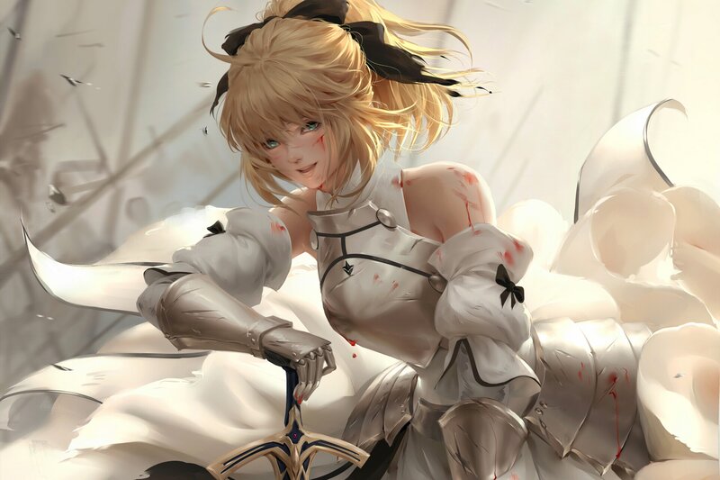 Blonde Female Knight — White, Dramatic, Digital Art