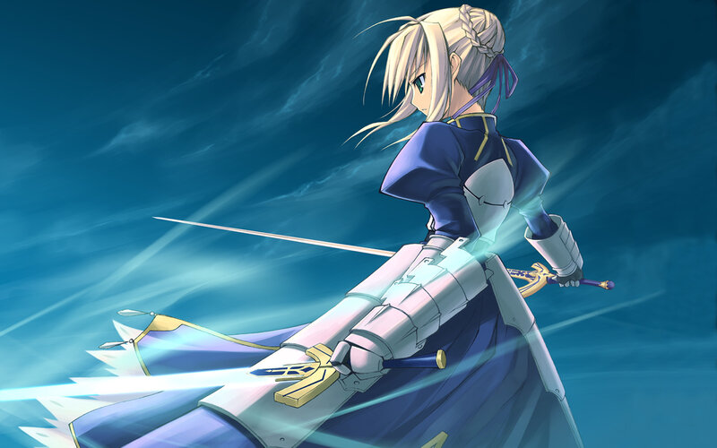 Blonde Female Warrior — Blue, Dramatic, Anime, Sword, Armor