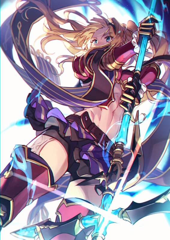 Blonde Female Warrior — Blue, Dramatic, Anime, Sword, Magic