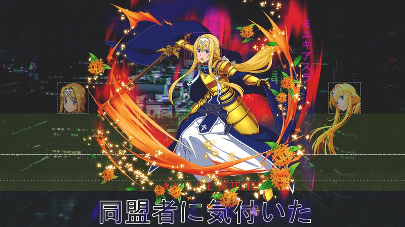 Blonde Female Warrior — Blue, Dramatic, Night, Anime, Sword, Flowers