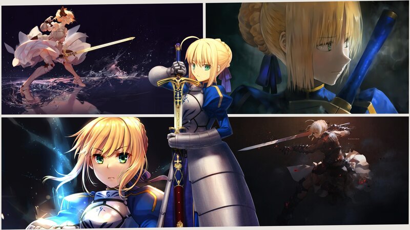 Blonde Female Warrior — Blue, Dramatic, Night, Anime, Sword