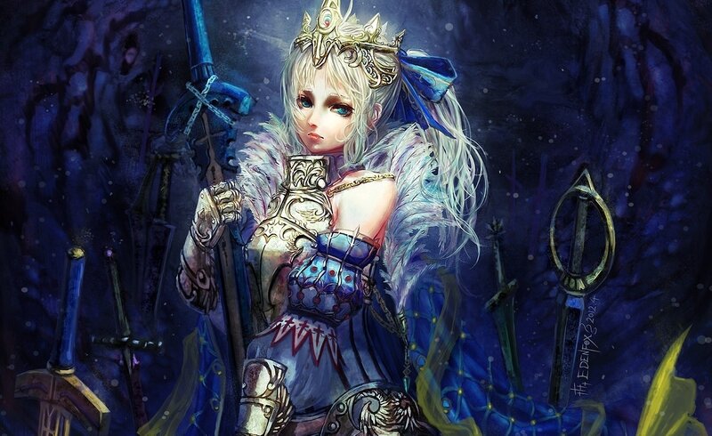 Blonde Female Warrior — Blue, Dramatic, Night, Digital Art
