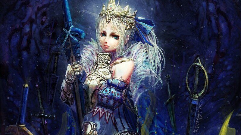 Blonde Female Warrior — Blue, Dramatic, Night