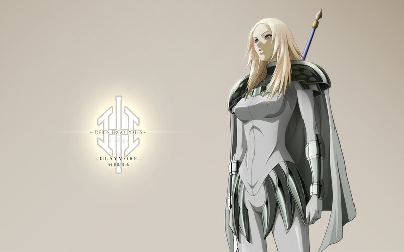 Blonde Female Warrior — Gray, Serious
