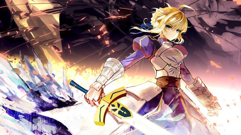 Blonde Female Warrior — Purple, Dramatic, Anime, Sword, Armor