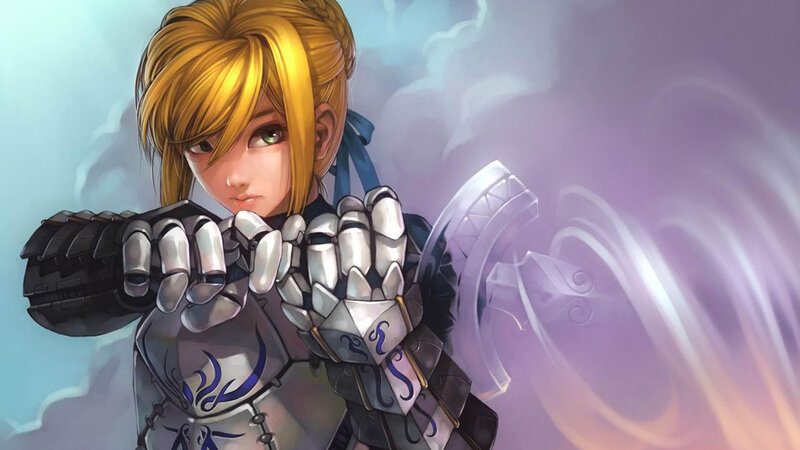 Blonde Female Warrior — Purple, Dramatic, Digital Art, Armor