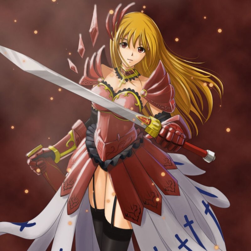 Blonde Female Warrior — Red, Dramatic, Anime
