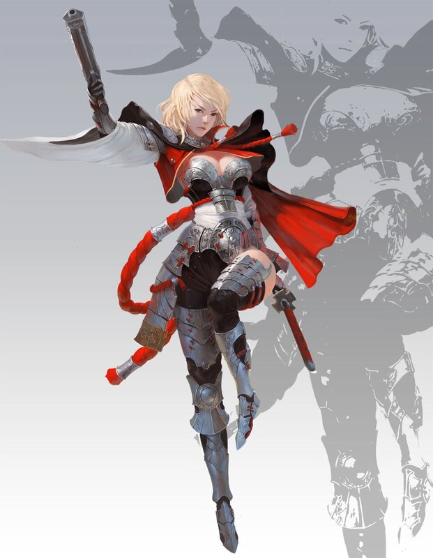 Blonde Female Warrior — Red, Dramatic, Digital Art