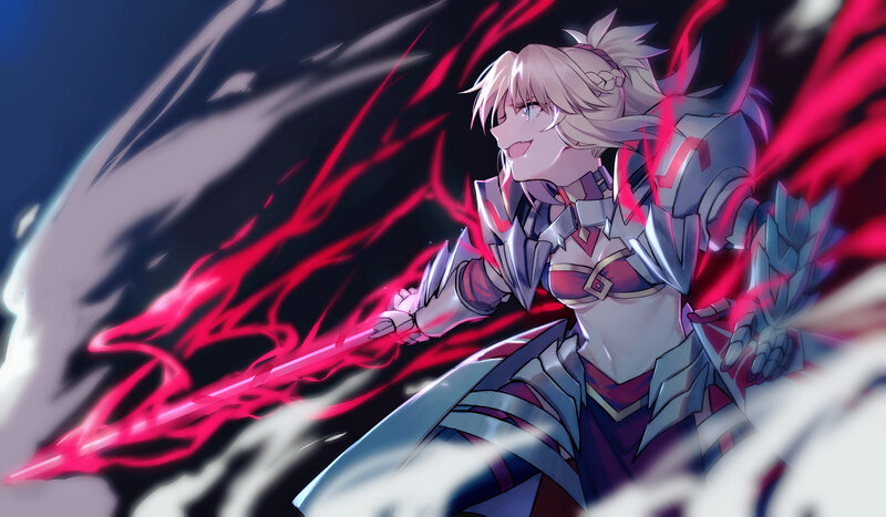 Blonde Female Warrior — Red, Dramatic, Night, Anime