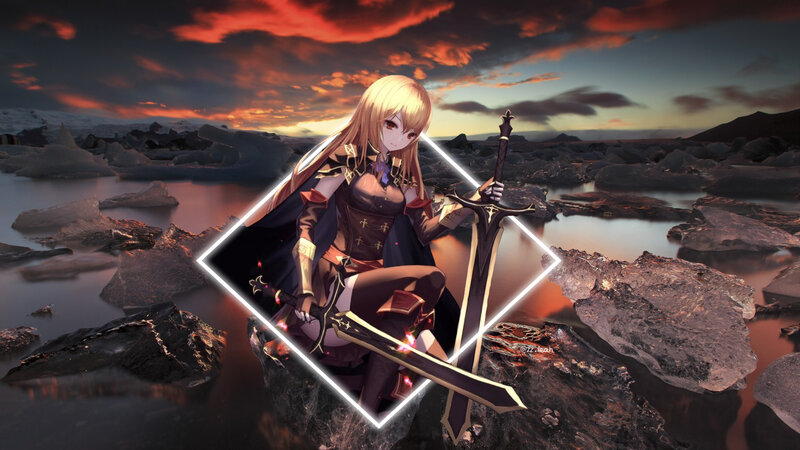 Blonde Female Warrior — Red, Dramatic, Sunset