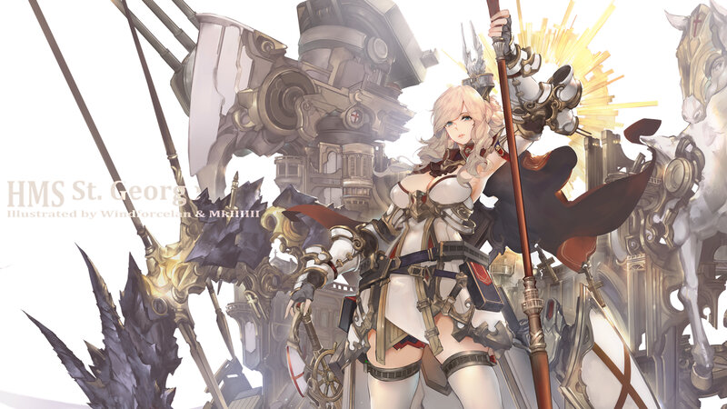 Blonde Female Warrior — White, Dramatic, Digital Art, Mechanical Ship