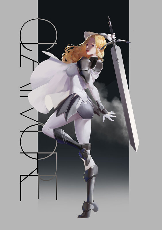 Blonde Female Warrior — White, Dramatic, Digital Art, Sword, Armor