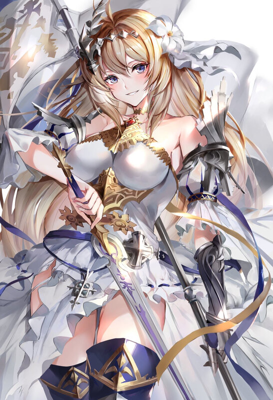 Blonde Female Warrior — White, Dramatic, Digital Art, Sword