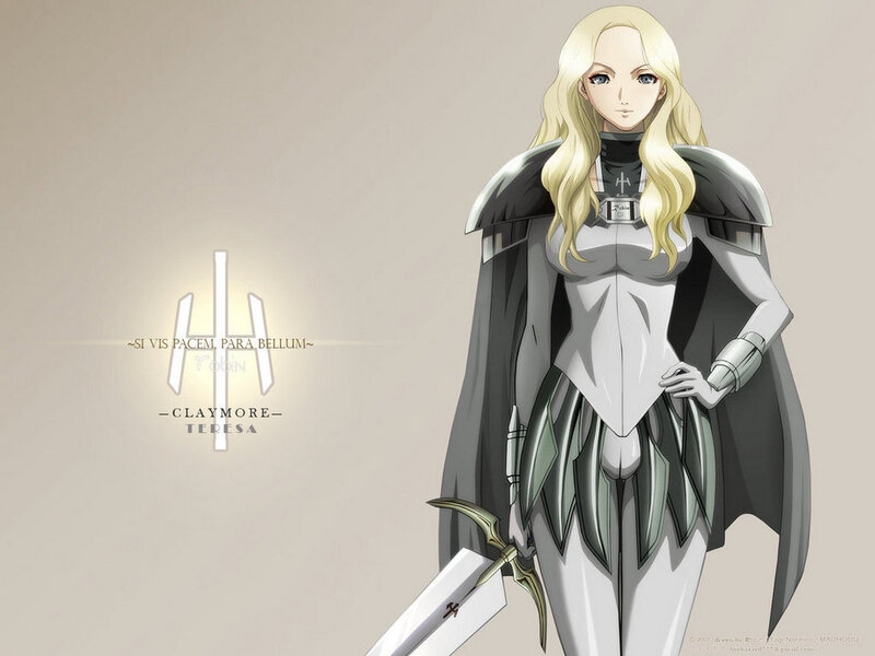 Blonde Female Warrior — White, Serious, Anime, Sword