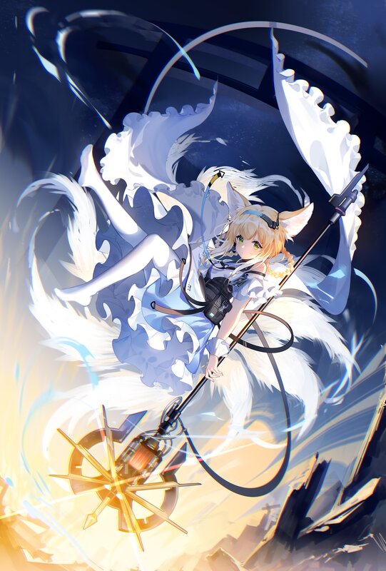 Blonde Fox-eared Girl — Blue, Dramatic, Night, Anime