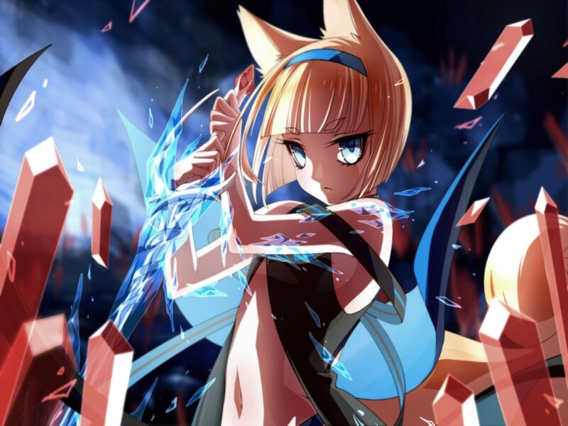 Blonde Fox-eared Girl — Blue, Dramatic, Night