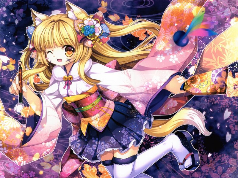 Blonde Fox-eared Girl — Purple, Festive