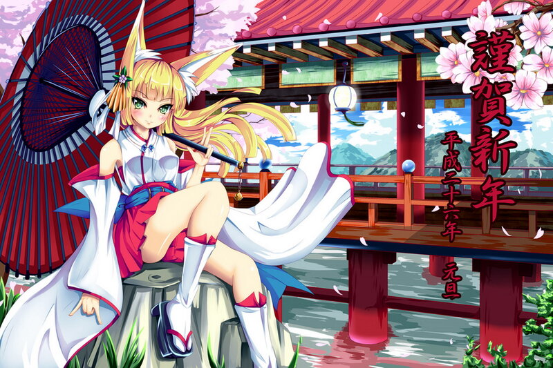 Blonde Fox-eared Girl — Red, Festive