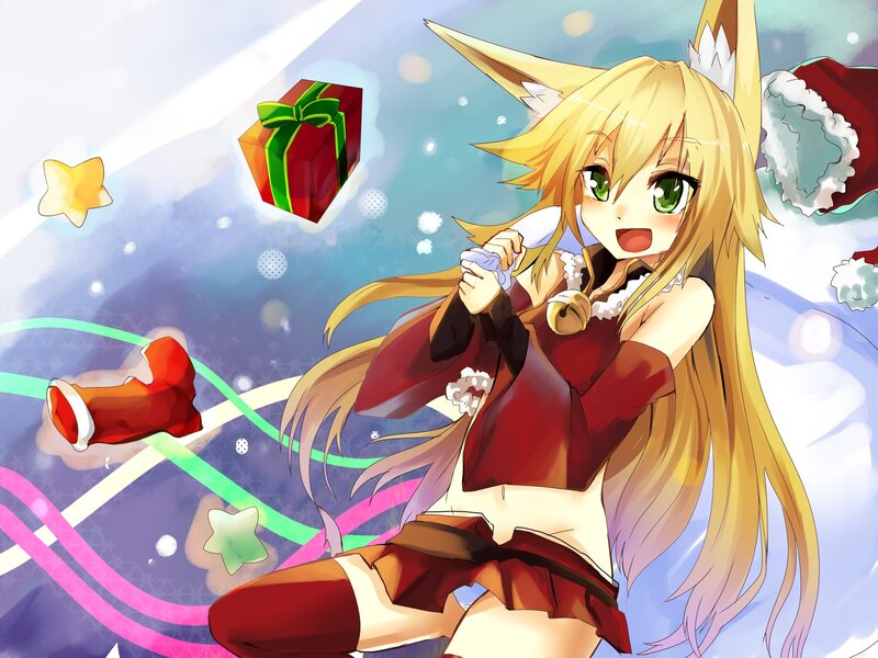 Blonde Fox-eared Girl — Red, Festive, Winter