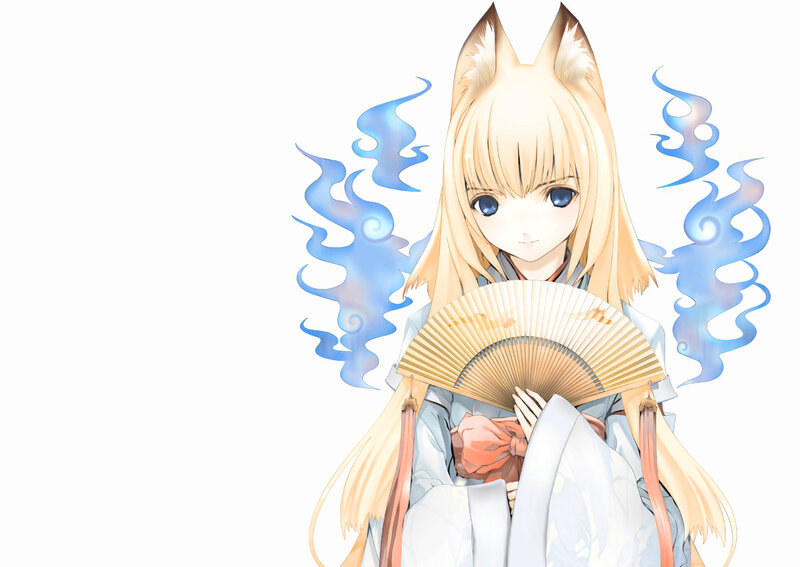 Blonde Fox-eared Girl — White, Calm, Anime