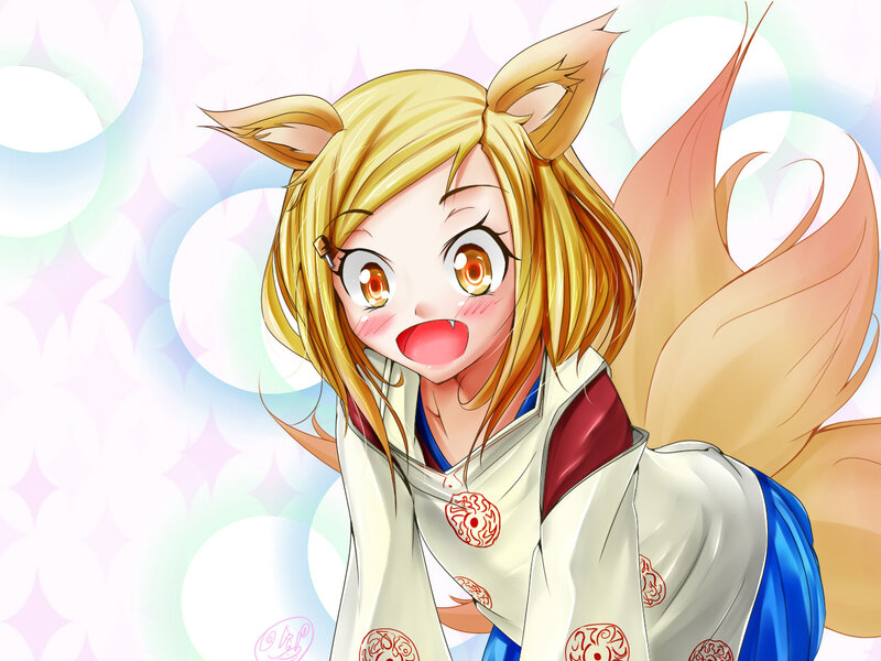 Blonde Fox-eared Girl — White, Playful, Anime