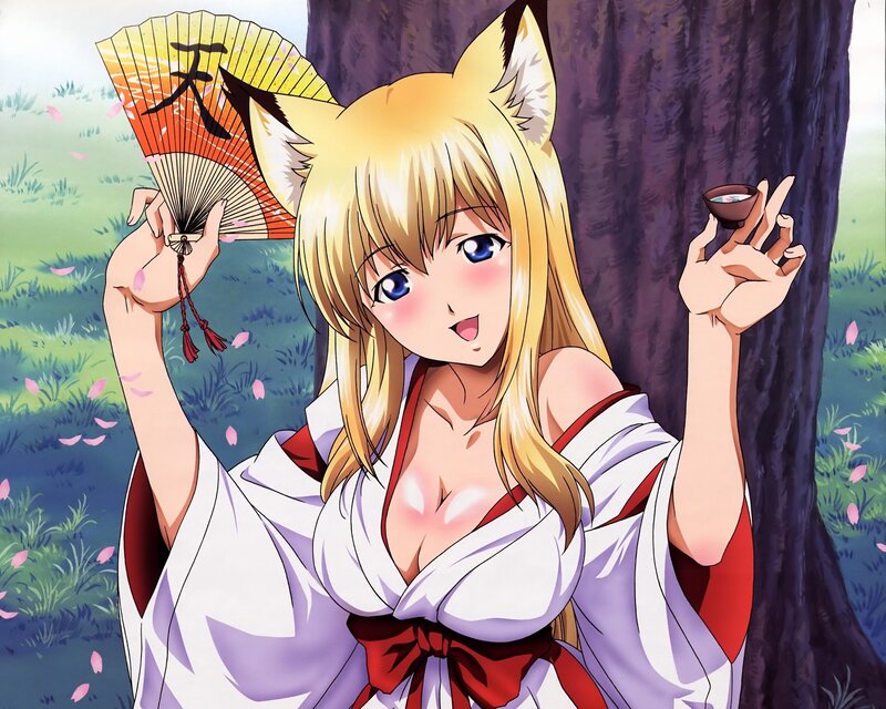 Blonde Fox-eared Girl — White, Playful, Spring, Anime