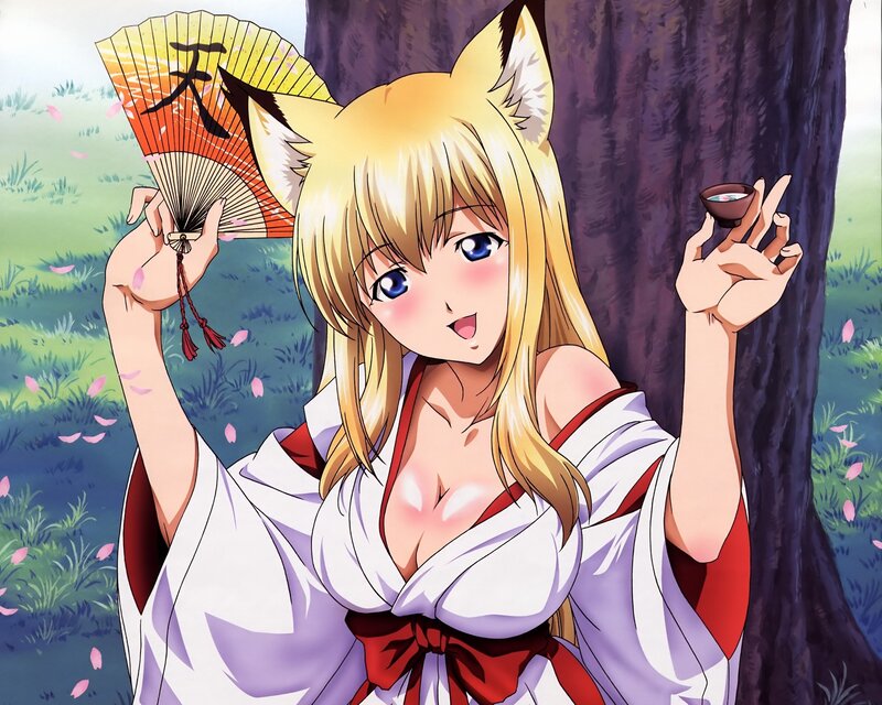 Blonde Fox-eared Girl — White, Playful, Spring