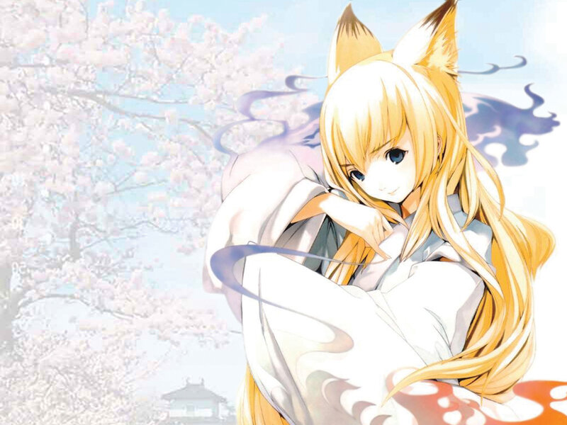 Blonde Fox-eared Girl — White, Serene, Spring