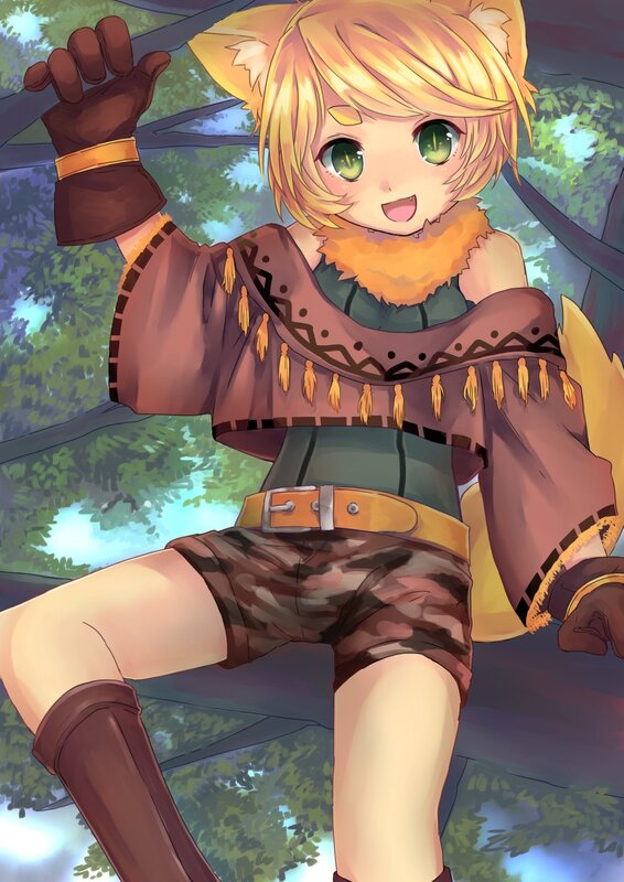 Blonde Fox-eared Girl — Yellow, Playful, Afternoon, Anime