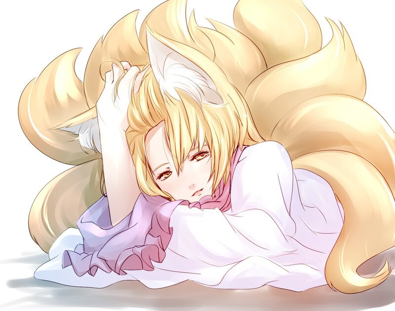 blonde fox girl lying down