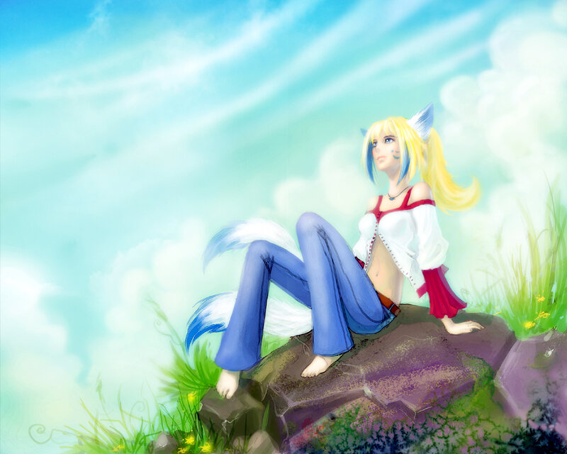 Blonde Fox-girl Sitting