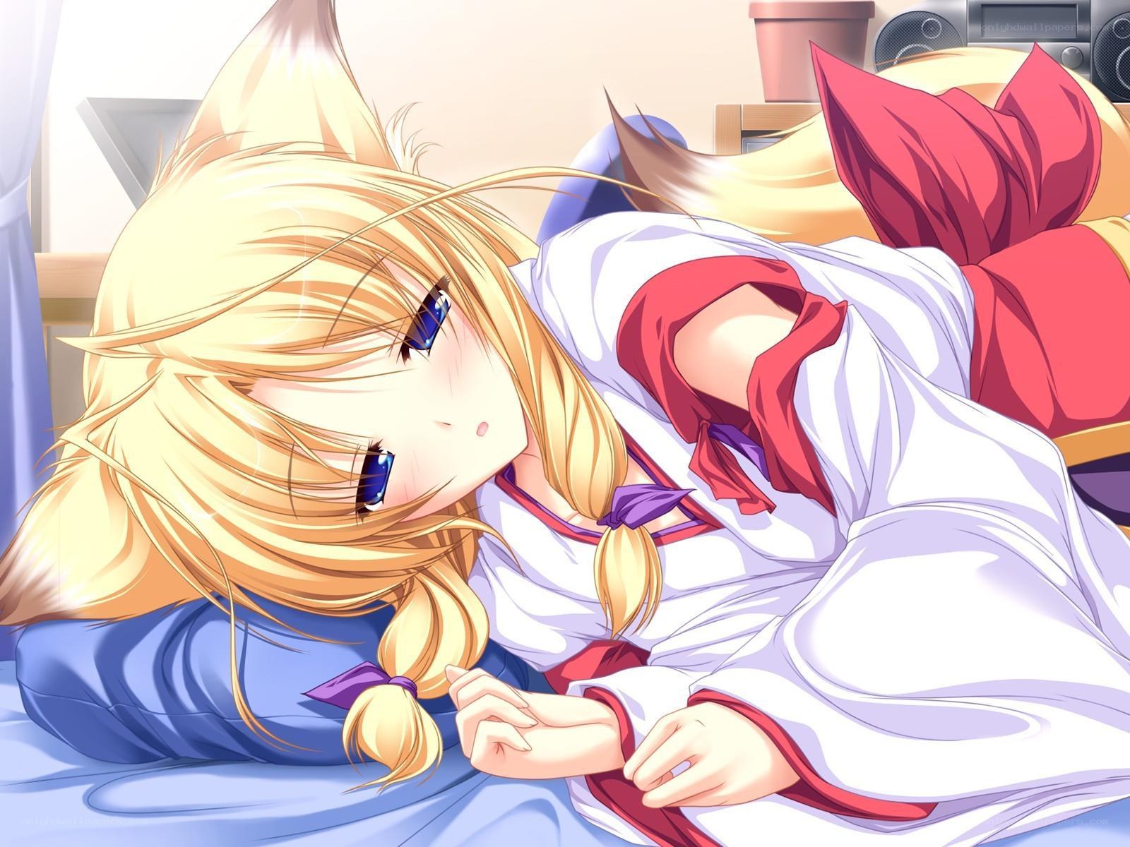 blonde fox girl sleeping