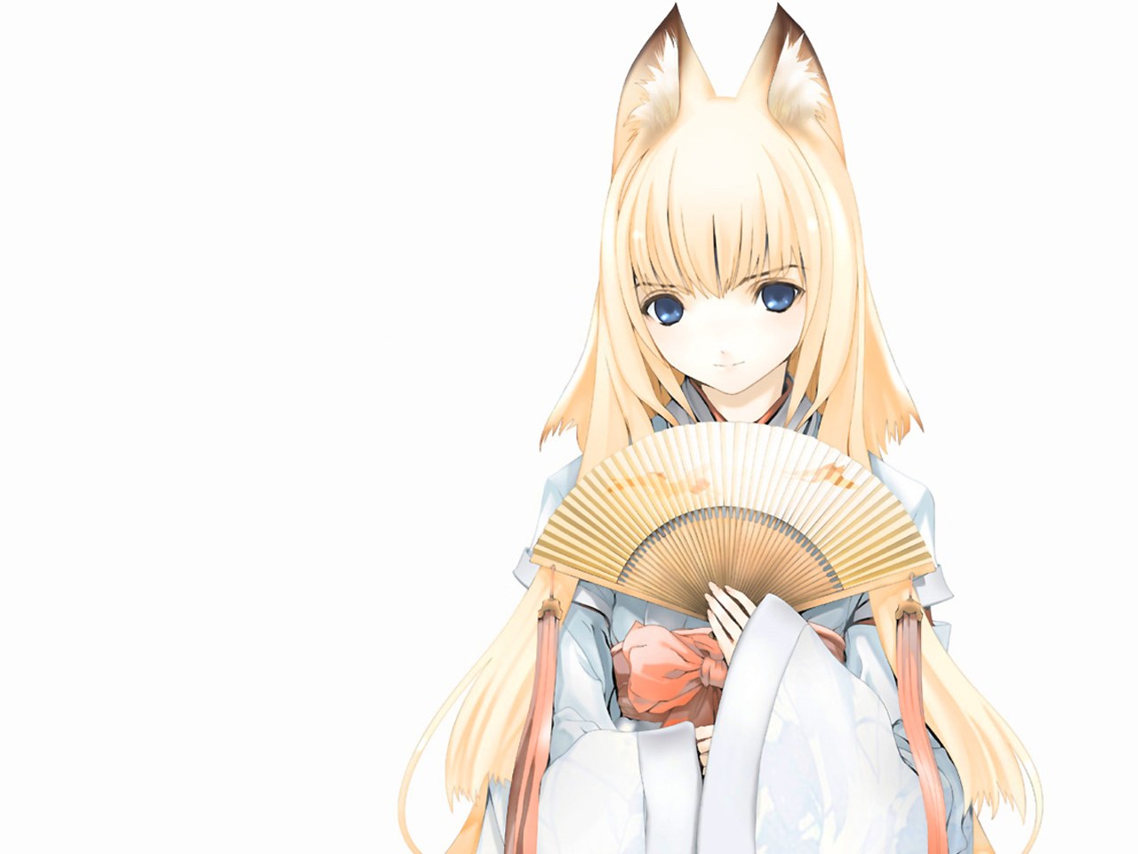 blonde fox girl with fan