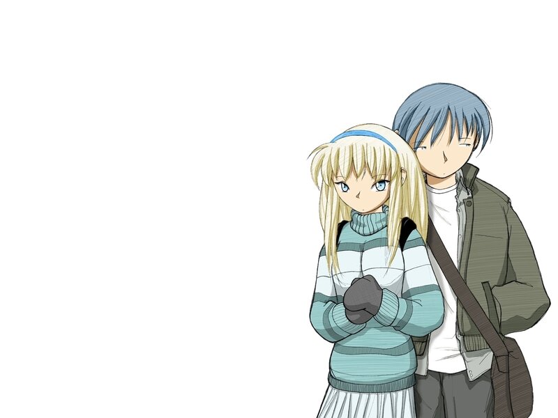 Blonde Girl and Blue-haired Boy — White
