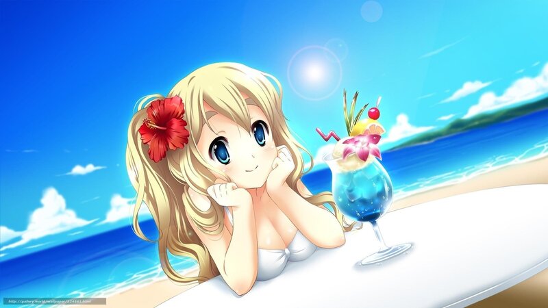 Blonde Girl at Beach — Blue, Relaxed