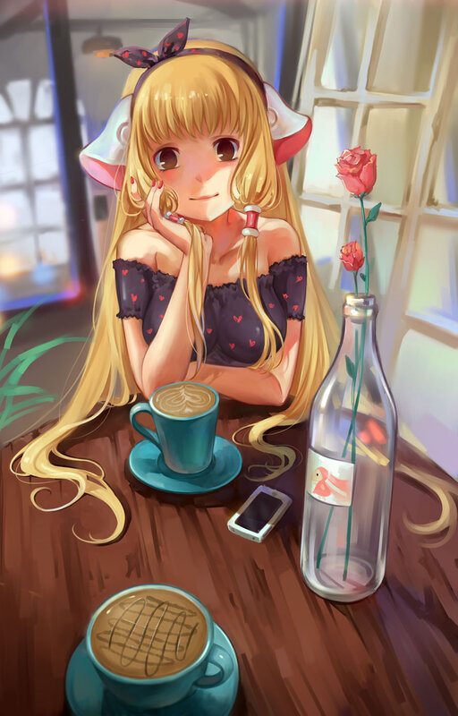 Blonde Girl at Cafe — Brown