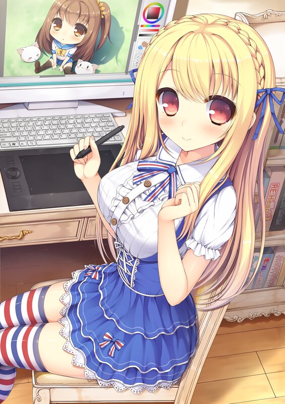 Blonde Girl at Desk — Blue, Calm